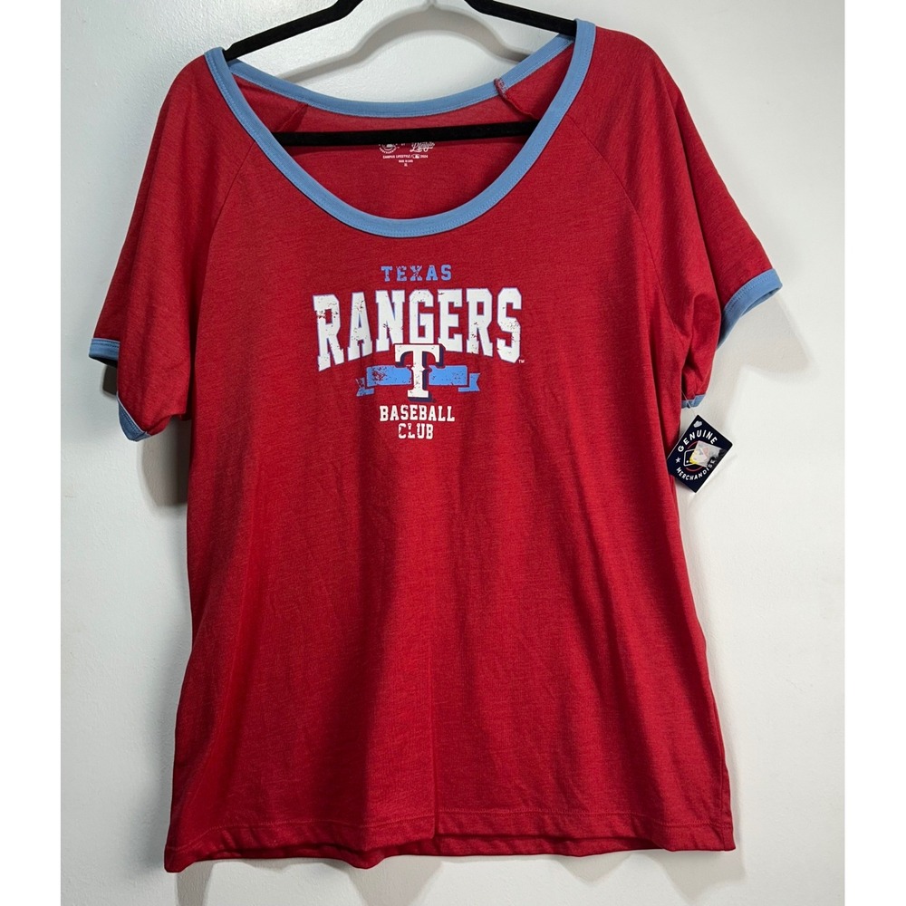 Texas Rangers MLB Campus Lifestyle Ringer T-Shirt Red Blue XL NWT